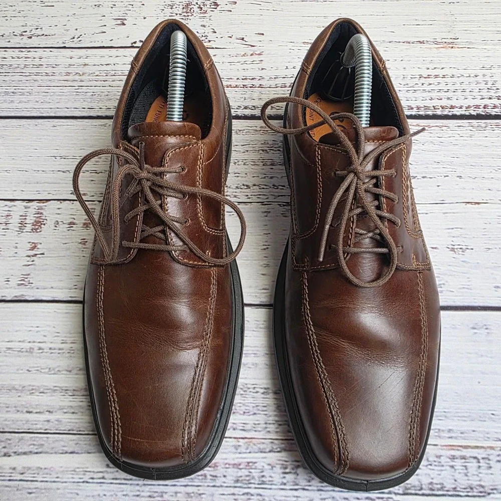 ECCO Helsinki Mens 42 Brown Leather Bicycle Toe Lace Up Derby Oxford Shoes Dress